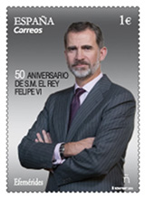 sello conmemorativo con motivo del 50 aniversario de S.M. el Rey Felipe VI