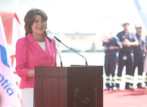 La presidenta de NAVANTIA, durante su intervención en la ceremonia de entrega del petrolero "Monte Ulía".