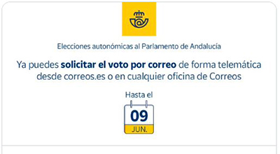 Anuncio del voto por correo hasta el 9 de junio en las elecciones de Andalucía.