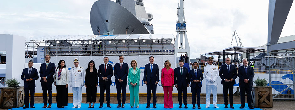 NAVANTIA bota la primera fragata F110 para la Armada, en presencia del presidente del Gobierno y con la Reina Sofía como madrina