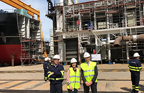 La presidenta de SEPI, Pilar Platero, visita los astilleros de NAVANTIA en la Bahía de Cádiz